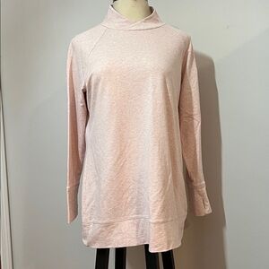 Tunic Length Cozy Pink & Heater Gray Tulip Neckline Sweatshirt  XL Long Sleeve